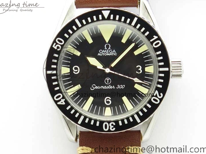 0322 Practical Vintage Seamaster 300 No Date T SS B12 Black Dial On Brown Leather Strap A2836 (Free Nylon Strap) 7910